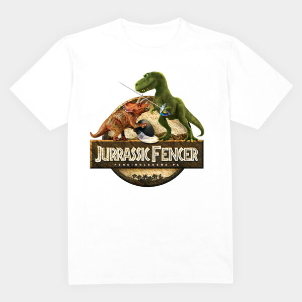 koszulka bawelniana,z nadrukiem, grafika z motywem szermierza, koszulka z serii fencing legend,Jurrassic fencer