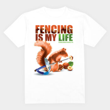 koszulka bawelniana,z nadrukiem, grafika z motywem szermierza, koszulka z serii fencing legend,śmieszne zwierzaki