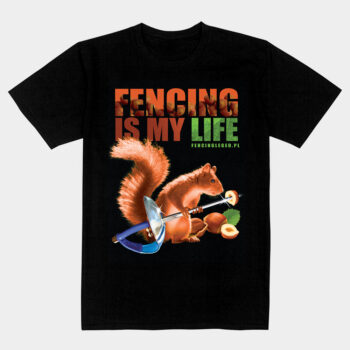 koszulka bawelniana,z nadrukiem, grafika z motywem szermierza, koszulka z serii fencing legend,śmieszne zwierzaki