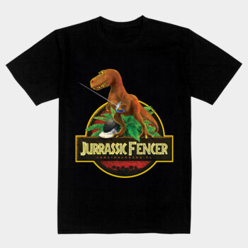 koszulka bawelniana,z nadrukiem, grafika z motywem szermierza, koszulka z serii fencing legend,Jurassic Fencer