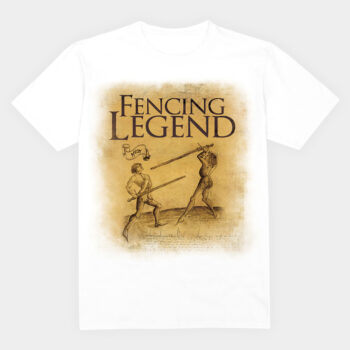 koszulka bawelniana,z nadrukiem, grafika z motywem szermierza, koszulka z serii fencing legend,ryciny