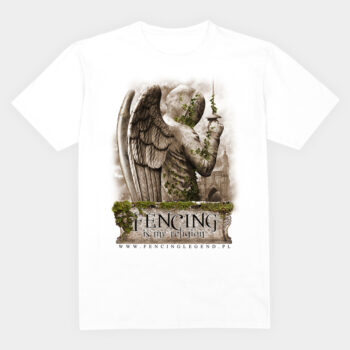 koszulka bawelniana, biała, z nadrukiem, grafika z motywem szermierza, koszulka z serii fencing legend